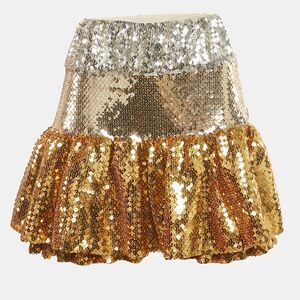 Paco Rabbane Gold Sequin Tiered Mini Skirt M